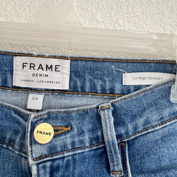☀️ FRAME Denim Le High Straight Jeans Size 24 Thistlemore Distressed Medium Wash - Picture 5 of 9